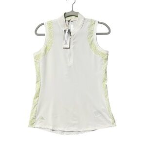 Adidas Womens Sleeveless Polo Top Size Small NWT White Green 1/4 Zip Active